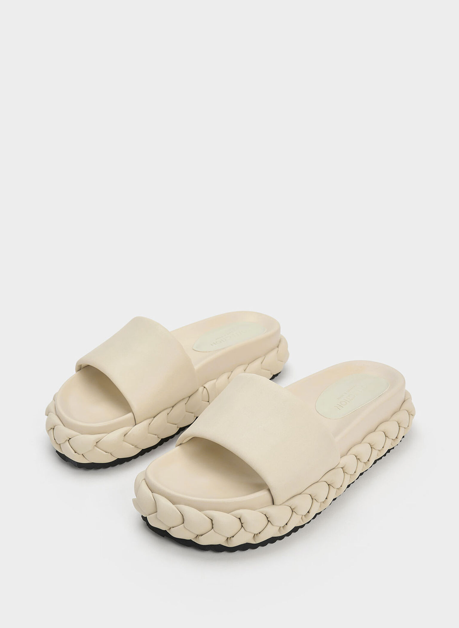 Tali Leather Braided Slides, Chalk, hi-res