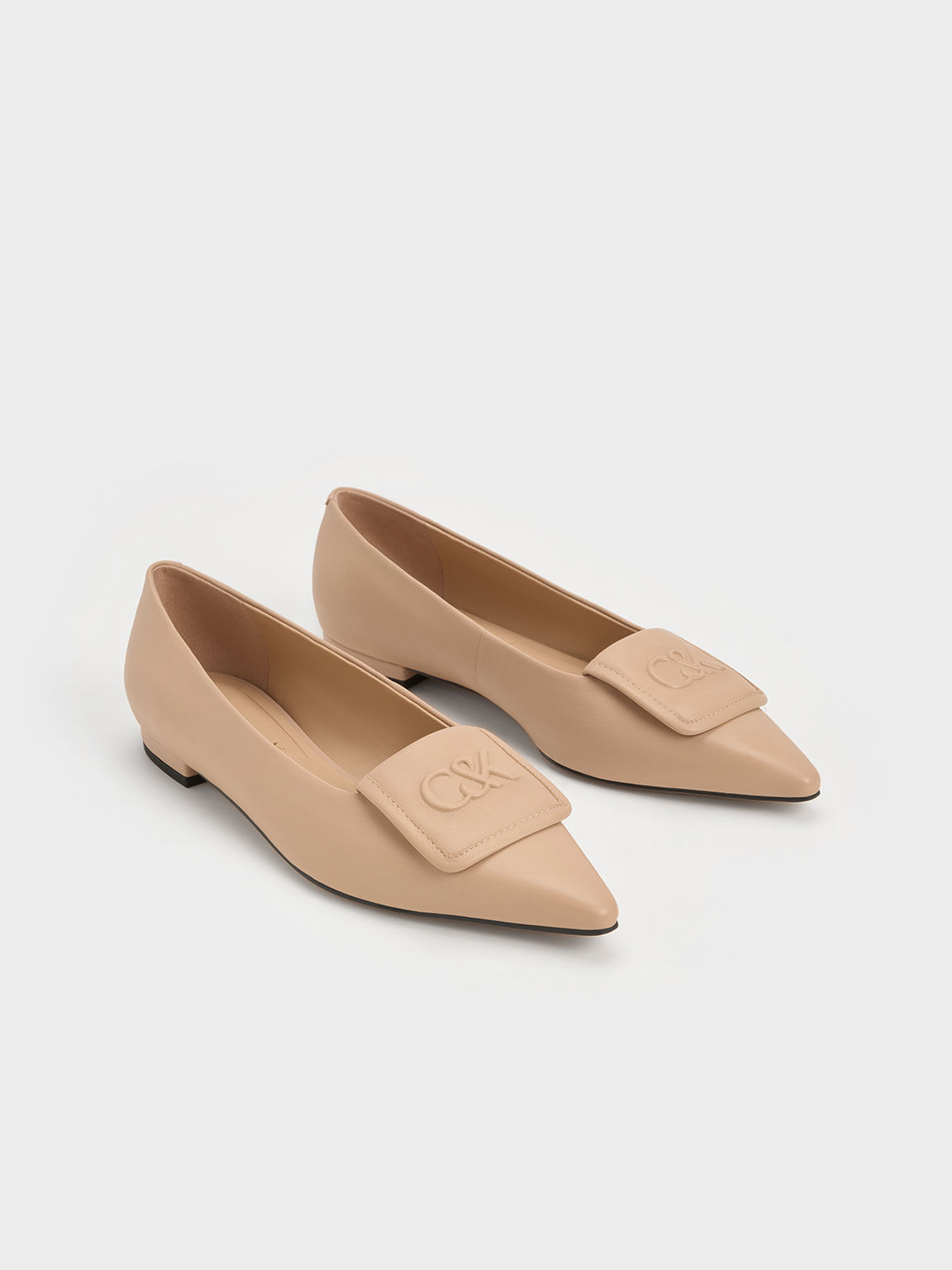 Leather Pointed Toe Flats Nude