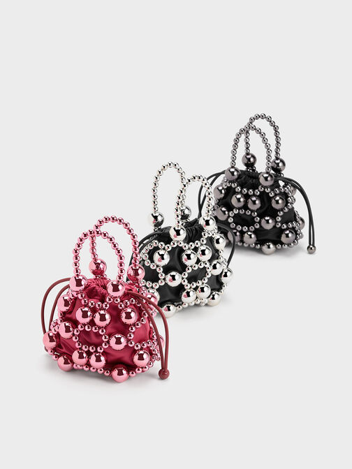 Beaded Top Handle Bag, Fuchsia, hi-res