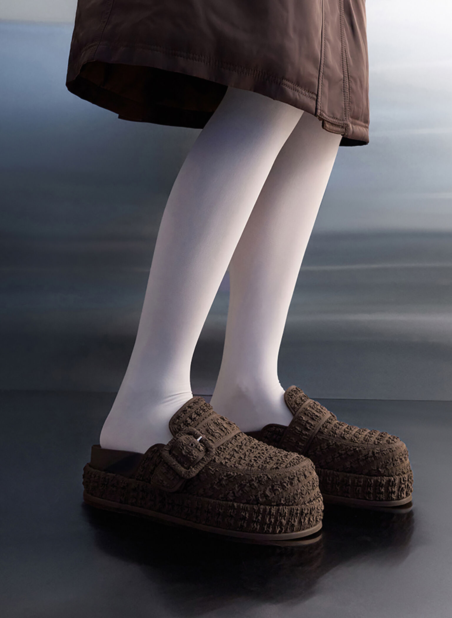 Loren Textured Flatform Mules, Dark Brown, hi-res