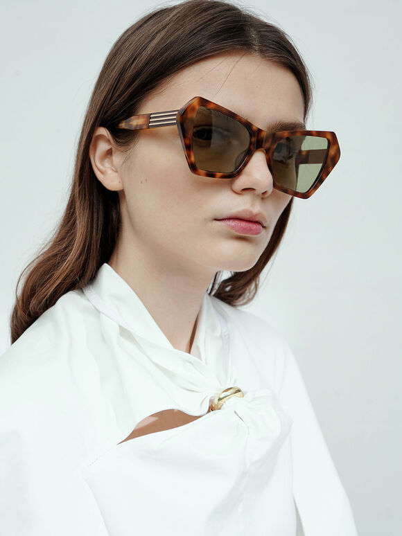 Geometric Frame Tortoiseshell Sunglasses, T. Shell, hi-res