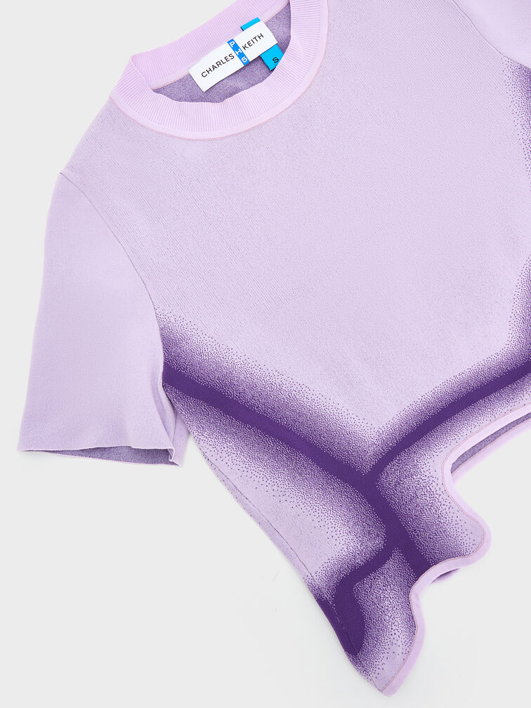 Recycled Polyester Knitted Gradient Wave-Hem Crop Top, Lilac, hi-res