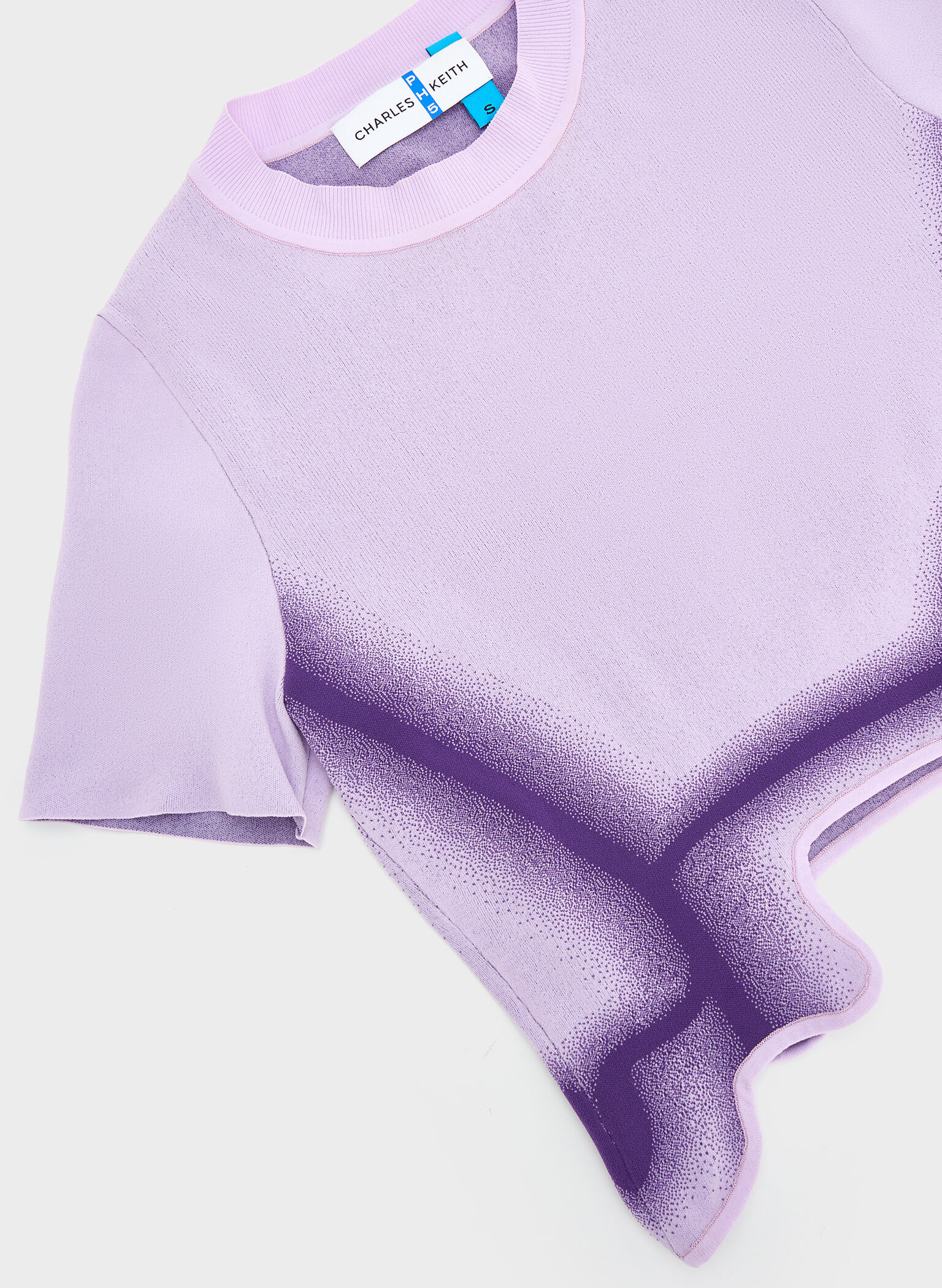 Recycled Polyester Knitted Gradient Wave-Hem Crop Top, Lilac, hi-res