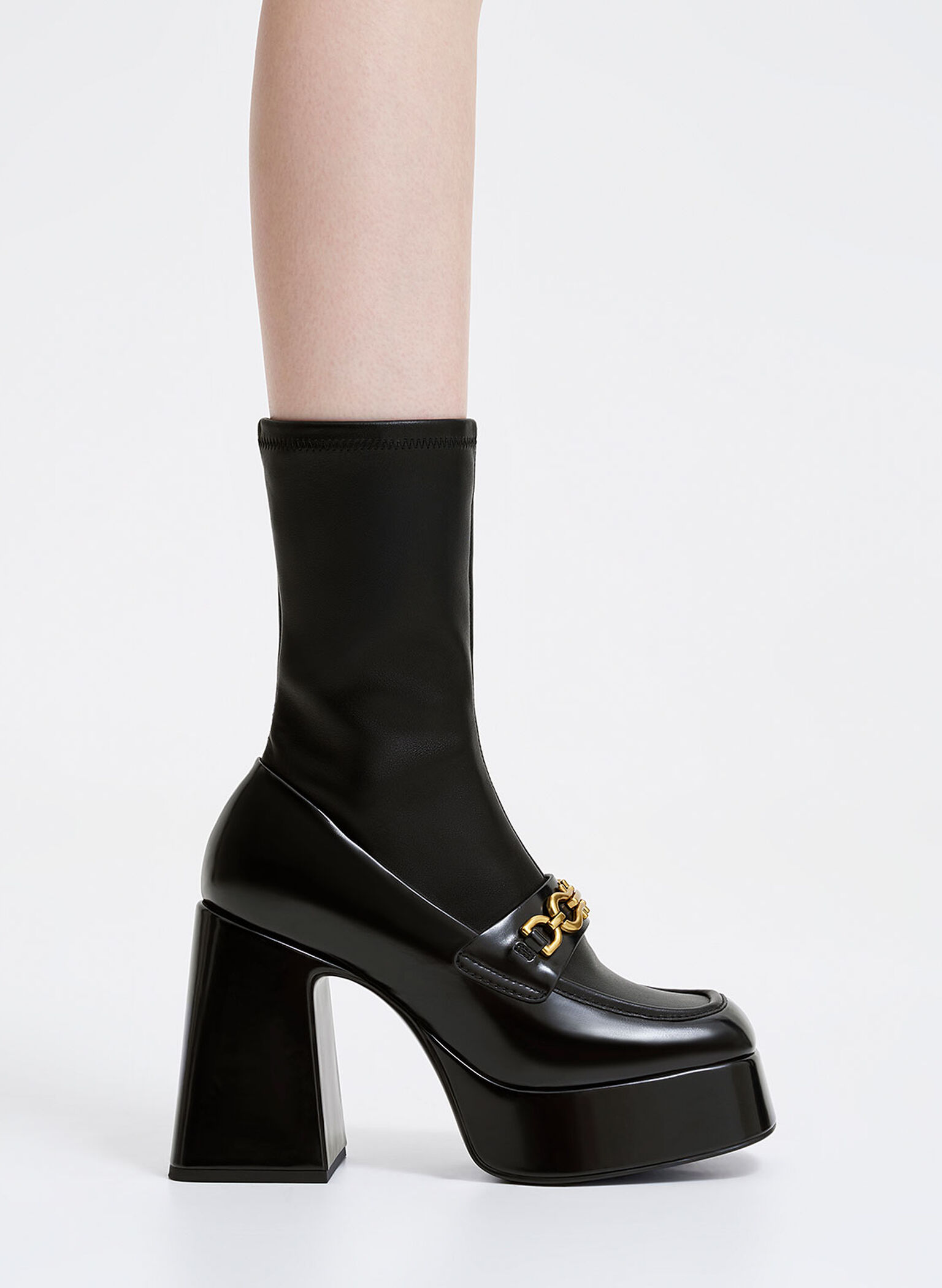 Metallic Accent Platform Ankle Boots, Black, hi-res