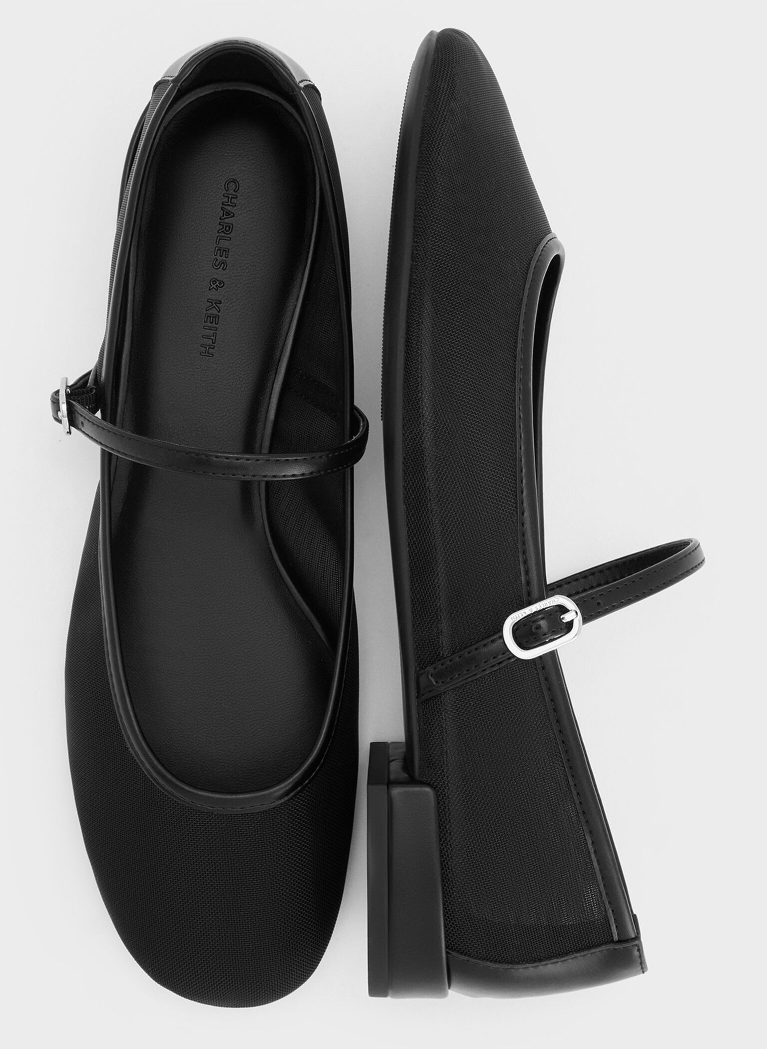 Gertrude Mesh Mary Jane Flats, Black Textured, hi-res