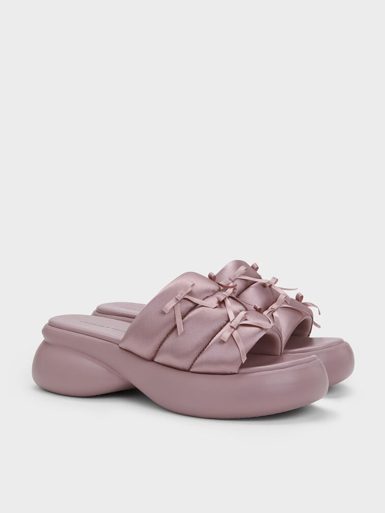 Recycled Polyester Bow Puffy Sports Sandals, Pink, hi-res
