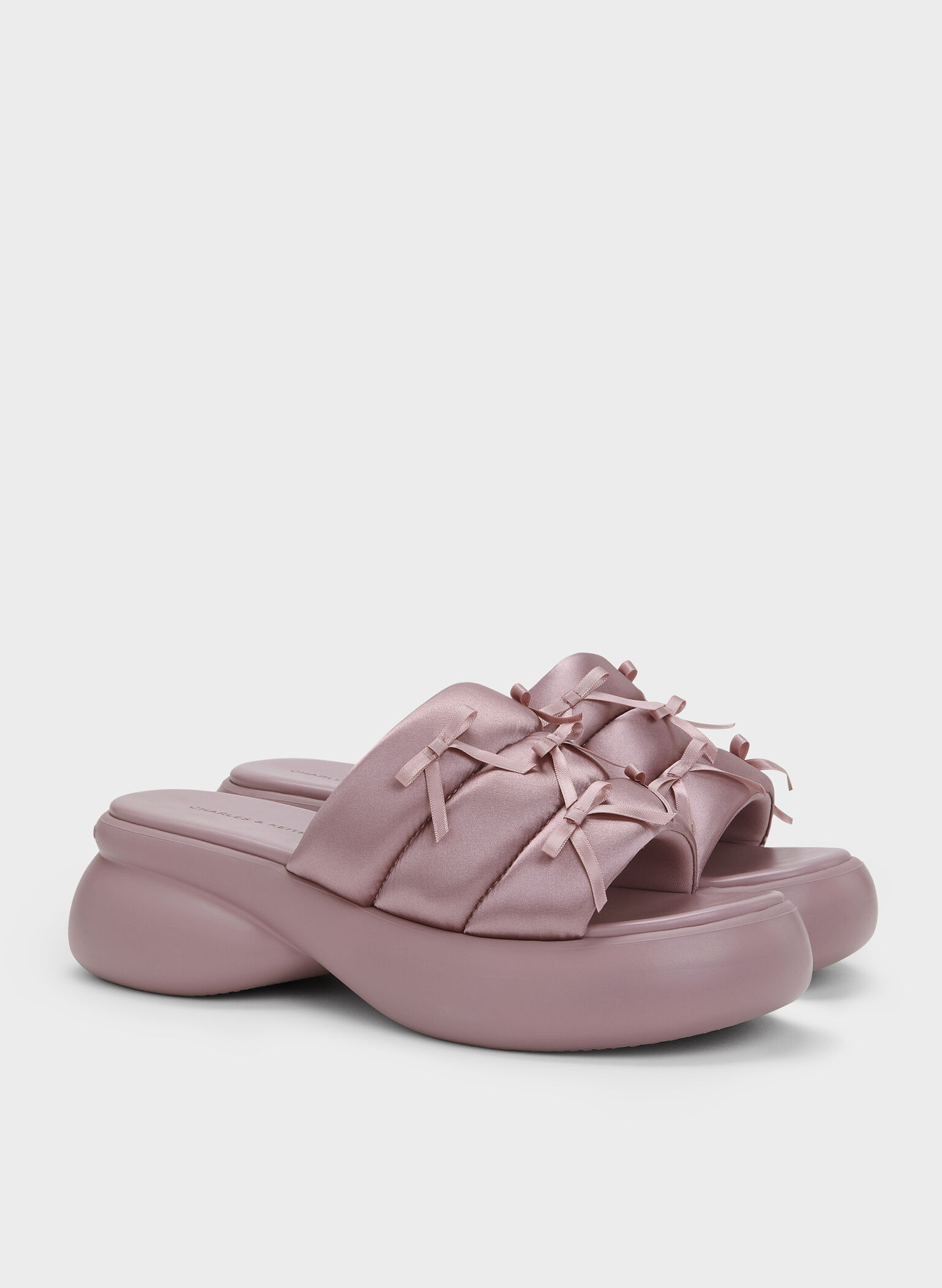 Recycled Polyester Bow Puffy Sports Sandals, Pink, hi-res