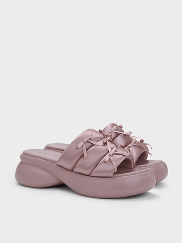 Recycled Polyester Bow Puffy Sports Sandals, Pink, hi-res