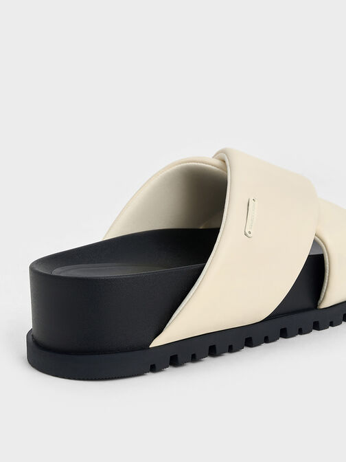 Crossover-Strap Flatform Sandals, Chalk, hi-res