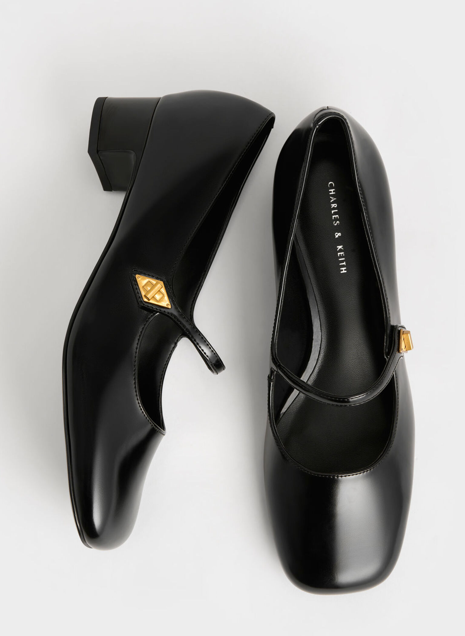 Metallic Accent Mary Jane Pumps, Black, hi-res