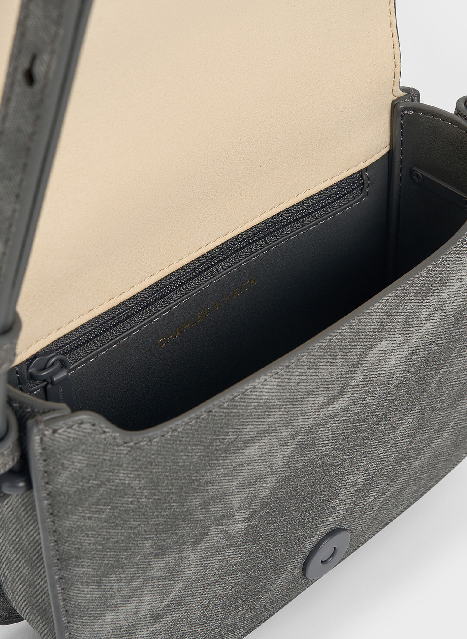 Denim Boxy Front Flap Shoulder Bag, Dark Grey, hi-res