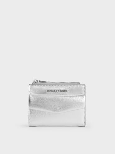 Rachel Metallic Front-Pocket Top-Zip Wallet, Silver, hi-res
