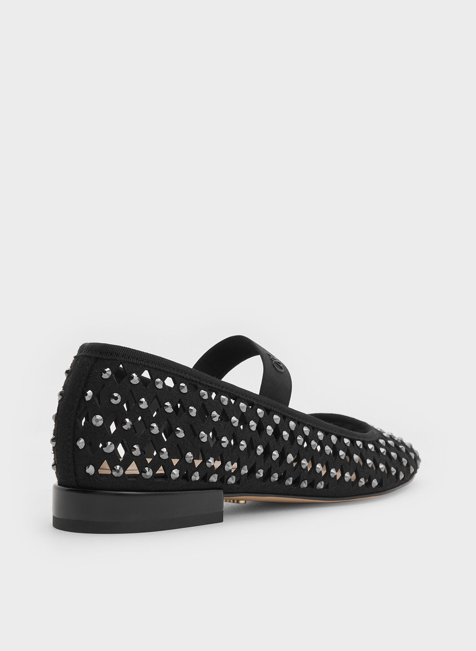 Studded Cut-Out Mary Jane Flats, Black, hi-res