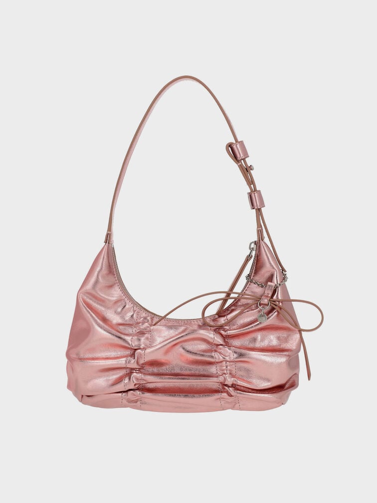 Kadee Metallic Ruched Hobo Bag, Aura Pink, hi-res