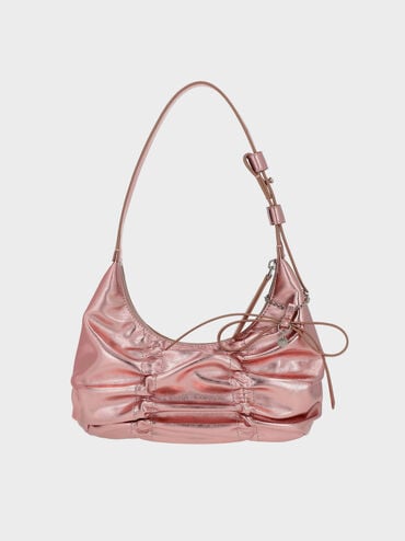 Kadee Metallic Ruched Hobo Bag, Aura Pink, hi-res