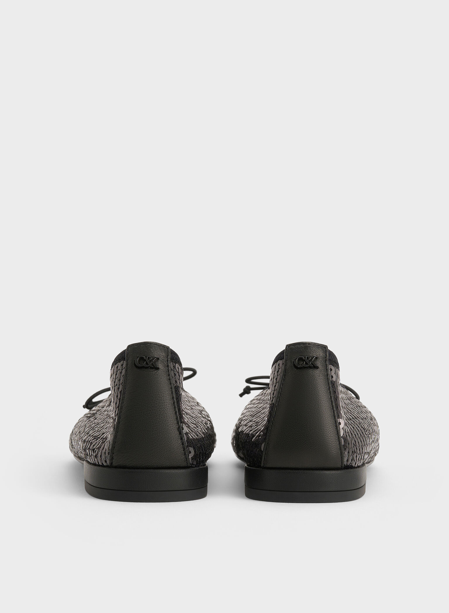 Sequin Mesh & Leather Bow Ballet Flats, Black Textured, hi-res