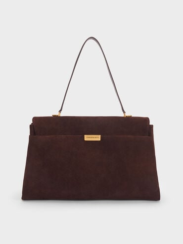 Kerry Recycled Suede Top Handle Satchel Bag, Espresso Brown, hi-res