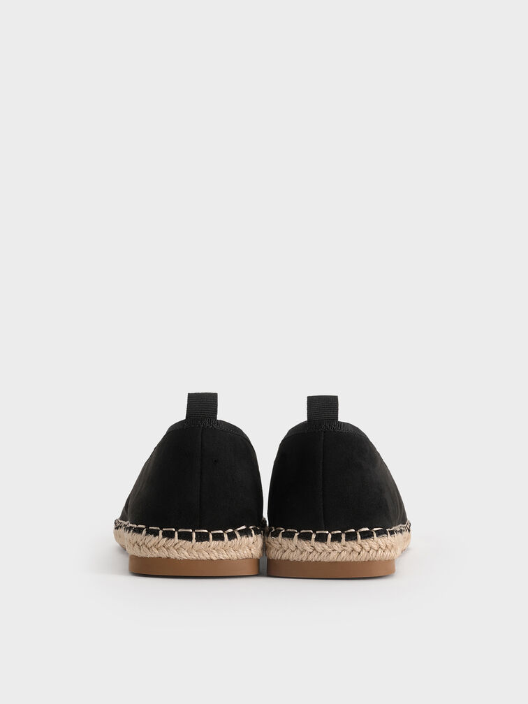 Faux Suede Bow Tie-Around Espadrille Ballet Flats, Black Textured, hi-res