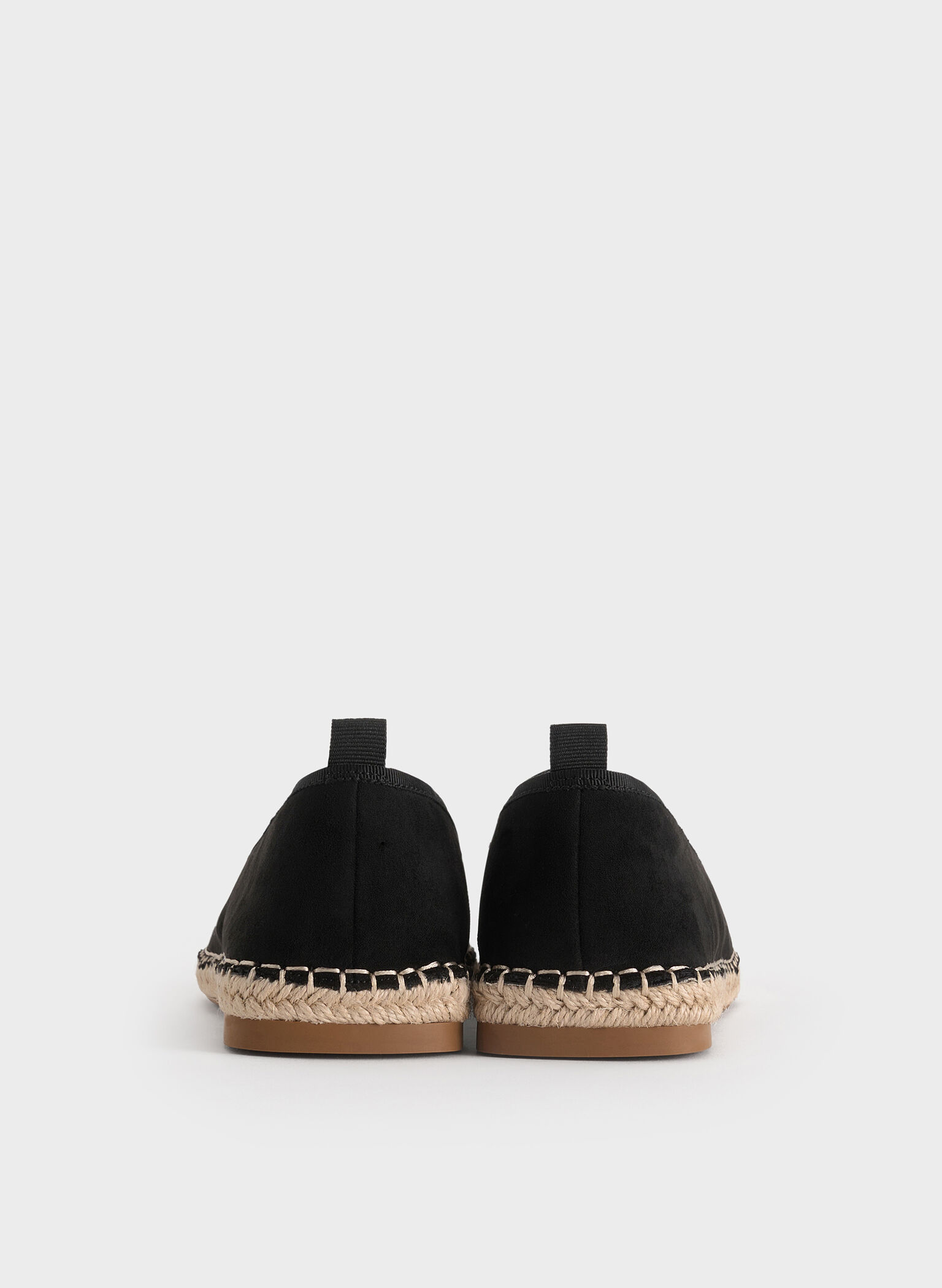 Faux Suede Bow Tie-Around Espadrille Ballet Flats, Black Textured, hi-res