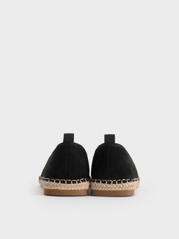 Faux Suede Bow Tie-Around Espadrille Ballet Flats, Black Textured, hi-res