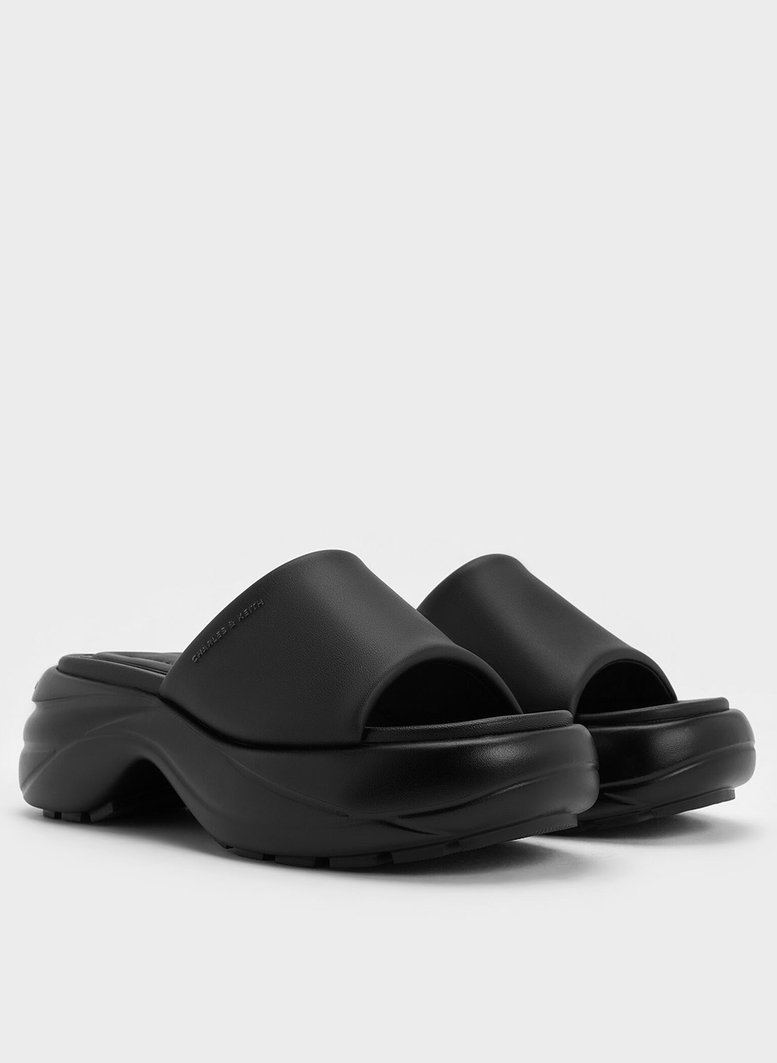 Wide-Strap Curved Platform Sports Sandals, Black, hi-res