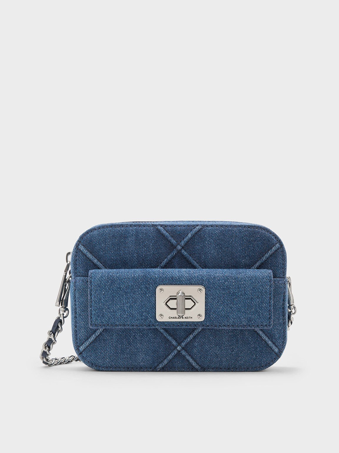 Eleni Denim Quilted Zip Crossbody Bag Denim Blue