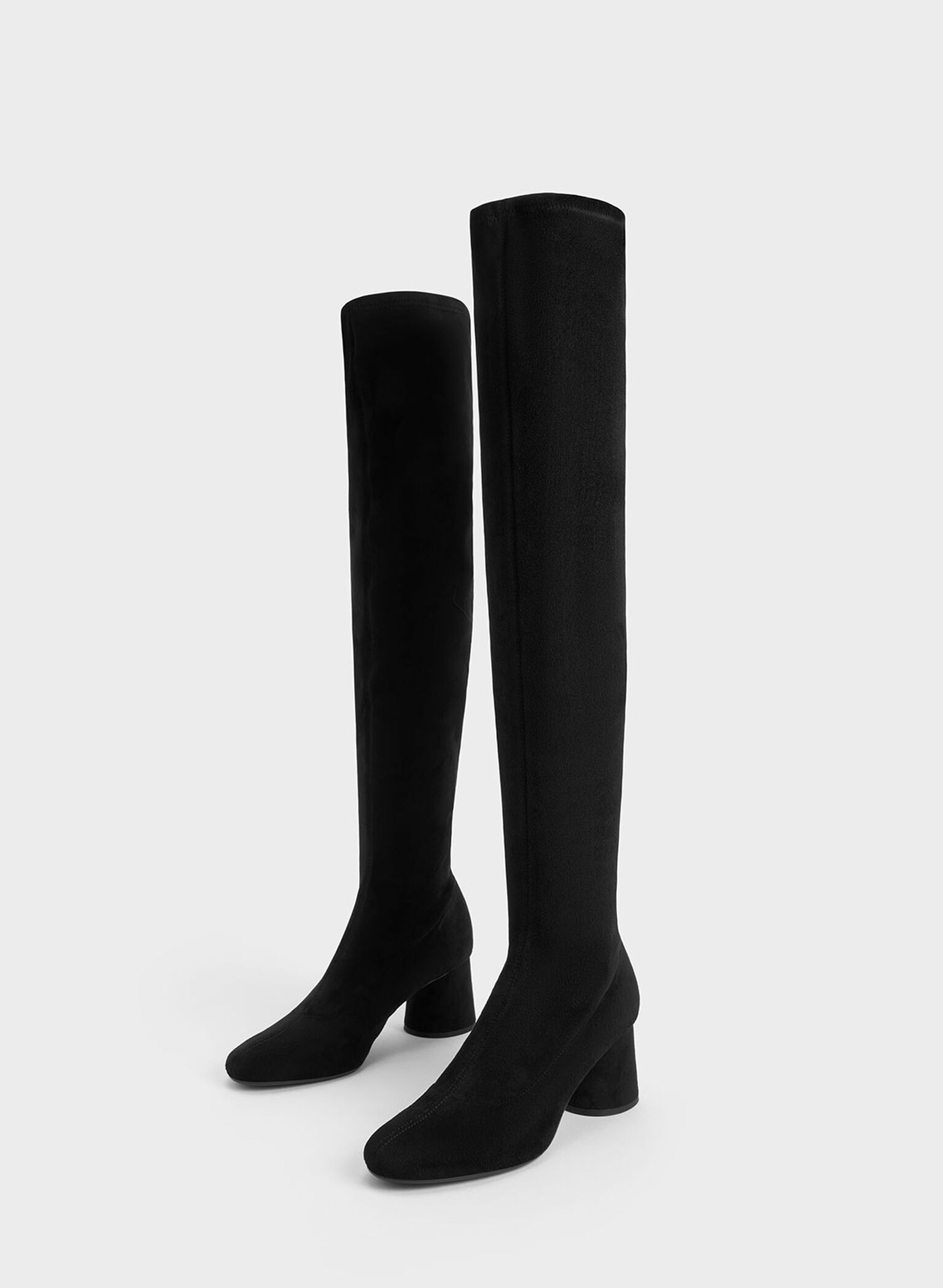 Textured Cylindrical Heel Thigh-High Boots, Black Textured, hi-res