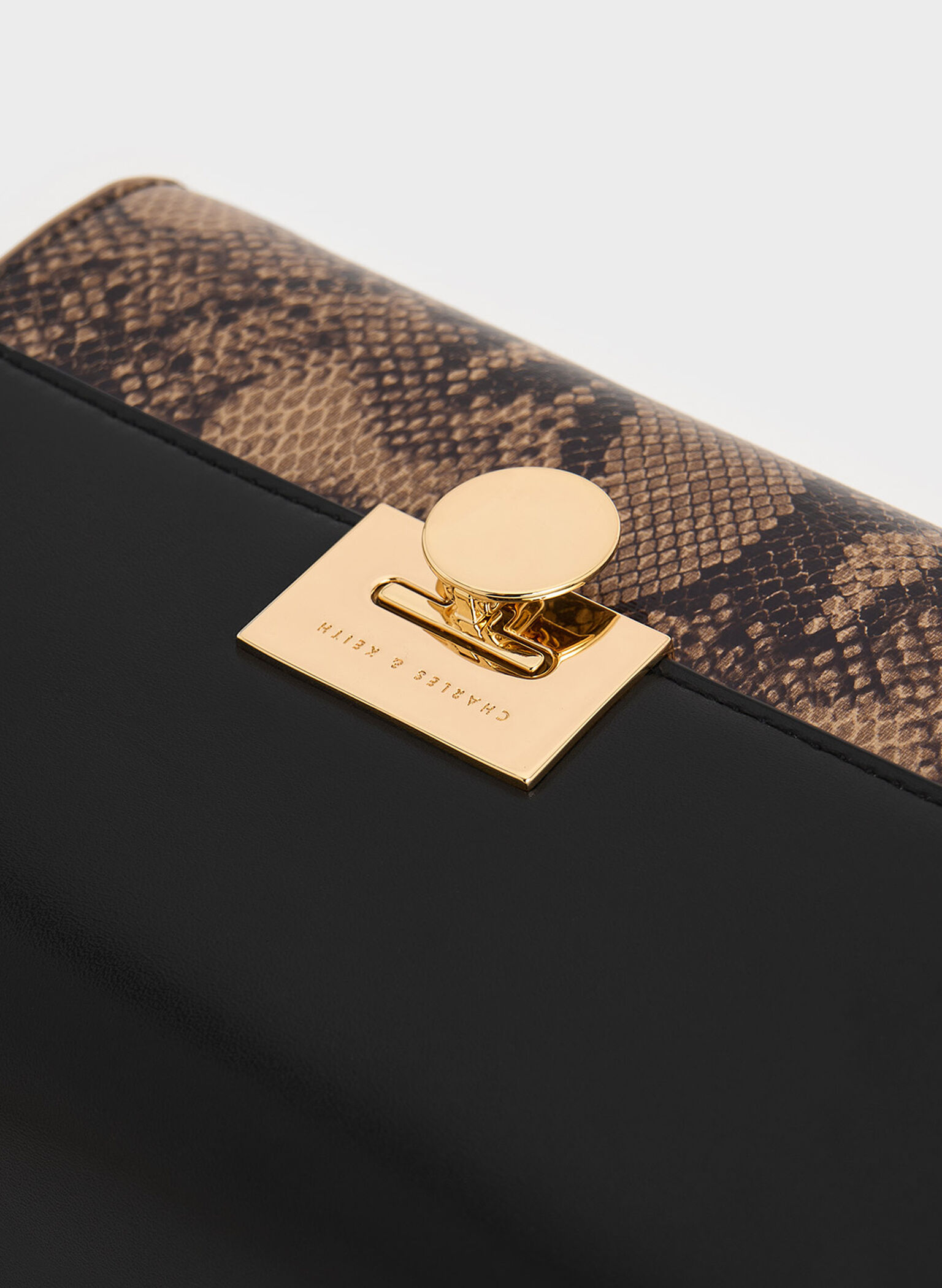 Ebba Snake Print Chain-Strap Bag, Beige, hi-res