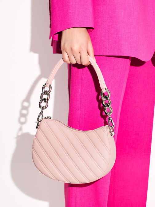 Freja Curved Panelled Bag, Light Pink, hi-res