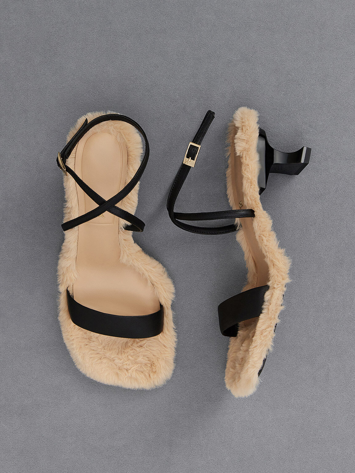 Faux fur 2024 strap heels