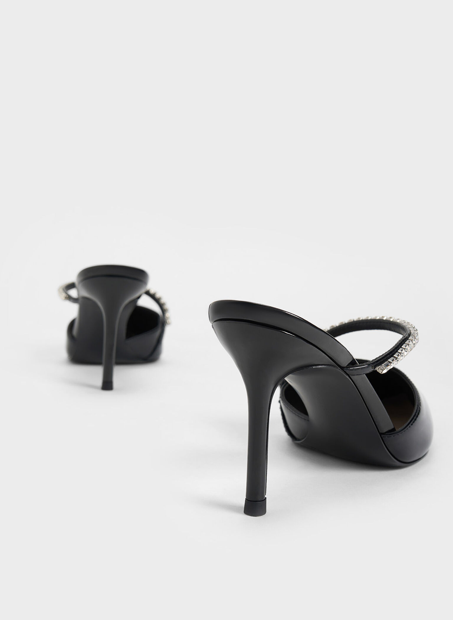 Gem-Encrusted Patent Stiletto Mules, Black Patent, hi-res