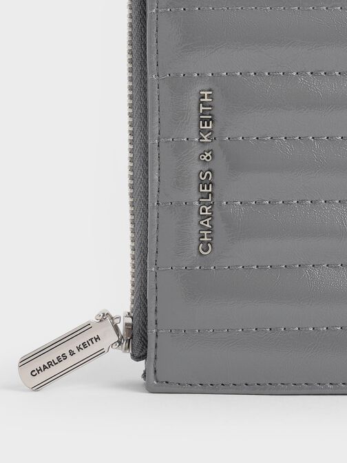 Donna Crinkle-Effect Panelled Top-Zip Wallet, Grey, hi-res