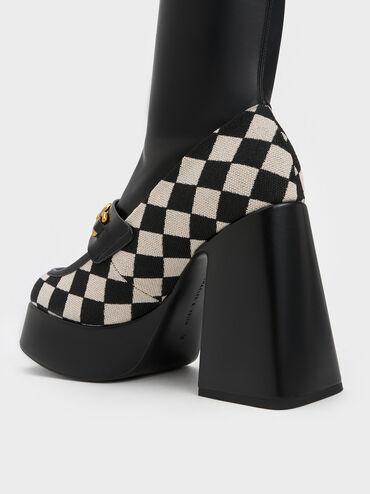 Checkered Metallic Accent Platform Ankle Boots, Multi, hi-res