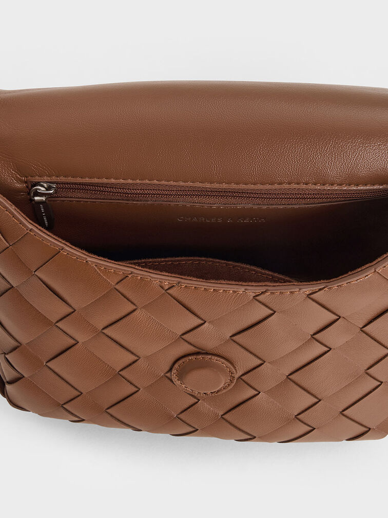 Ivette Woven Front Flap Crossbody Bag, Chocolate, hi-res