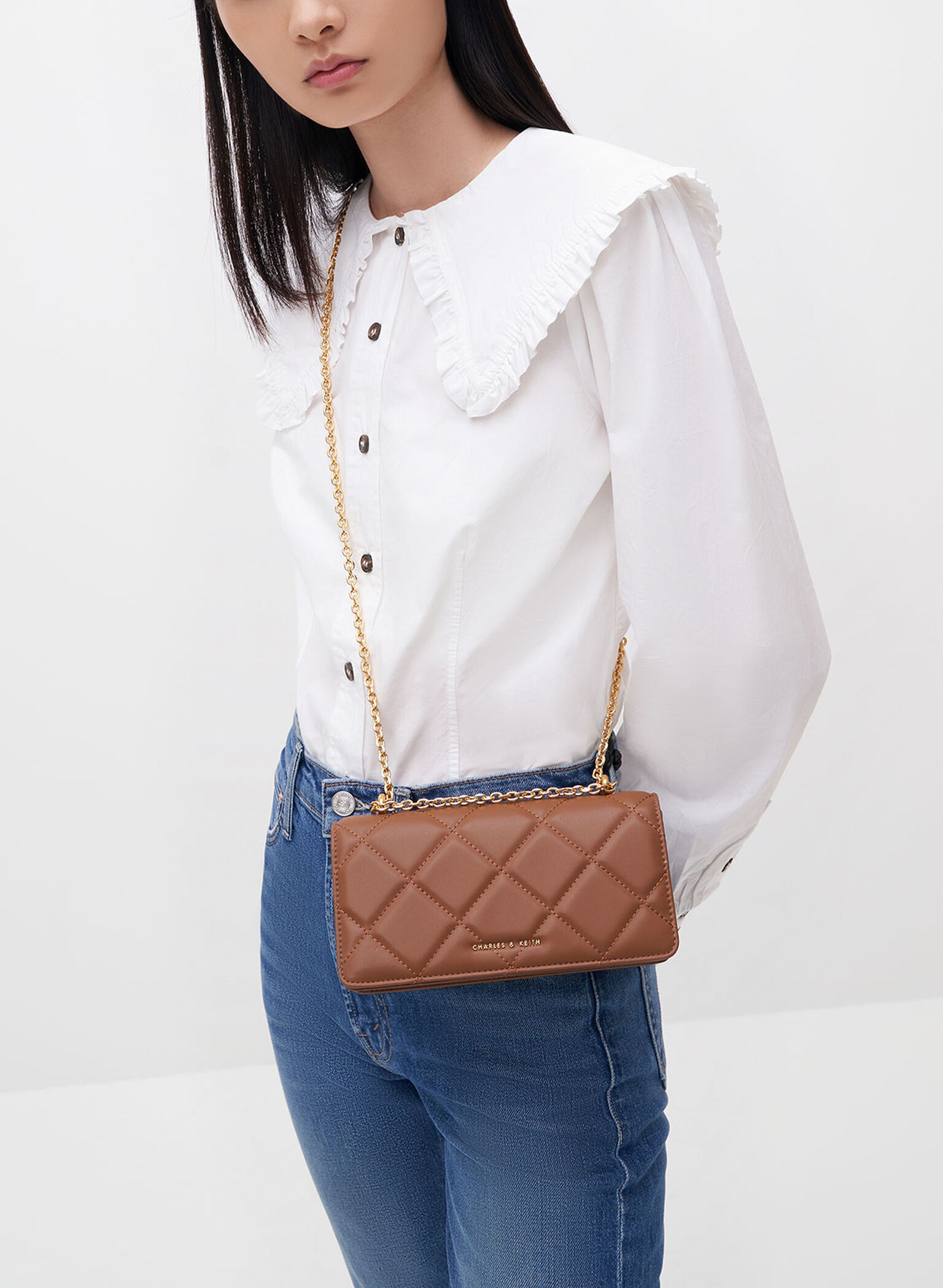 Paffuto Chain Handle Quilted Long Wallet, Chocolate, hi-res
