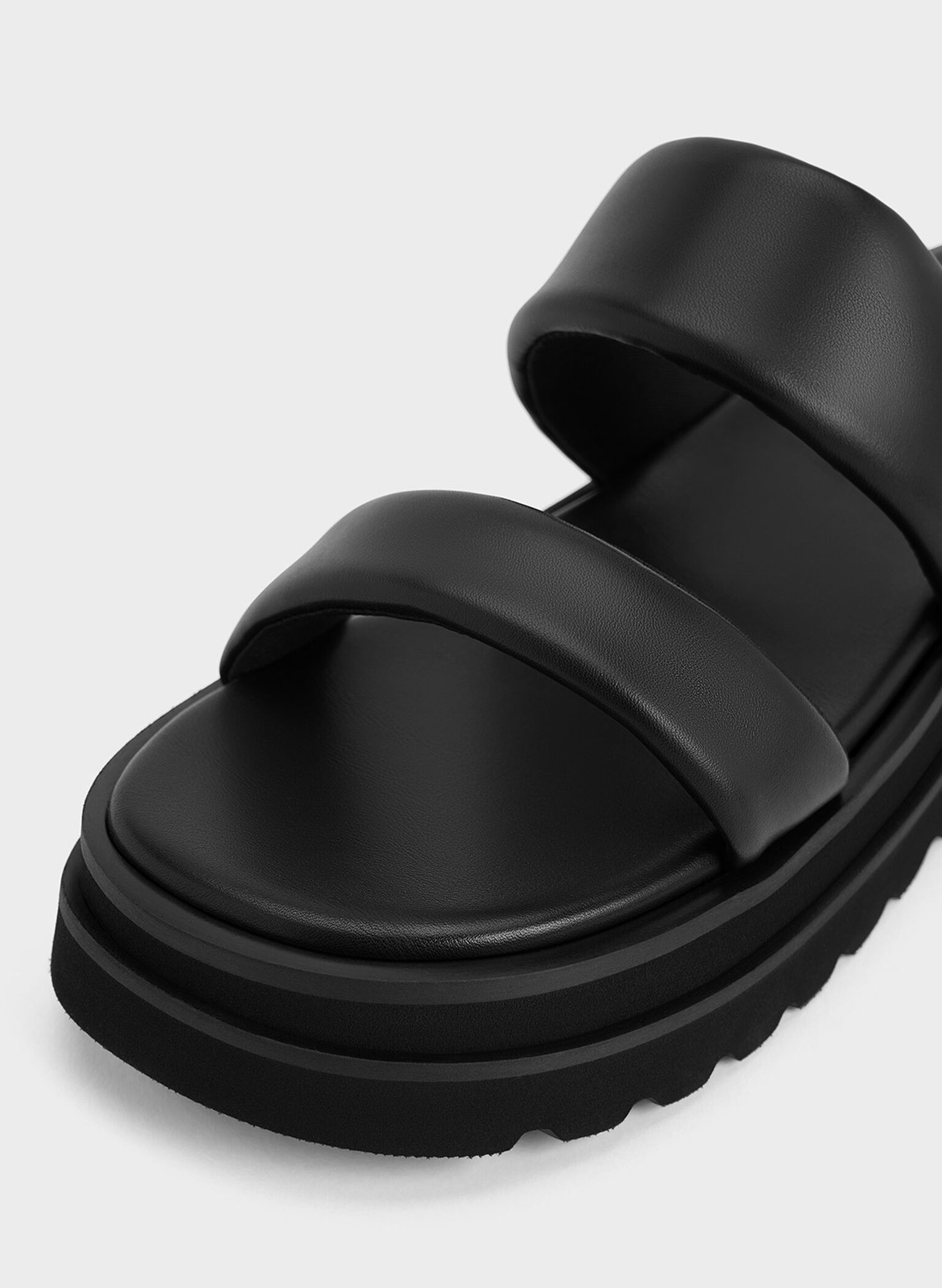 Tattie Puffy-Strap Sandals, Black, hi-res
