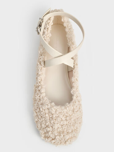 Margot Furry Crossover-Strap Ballet Flats, Chalk, hi-res
