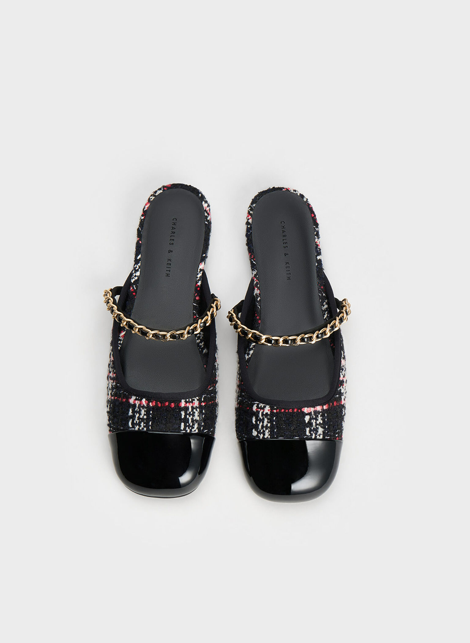 Patent & Tweed Chain-Strap Mules, Multi, hi-res