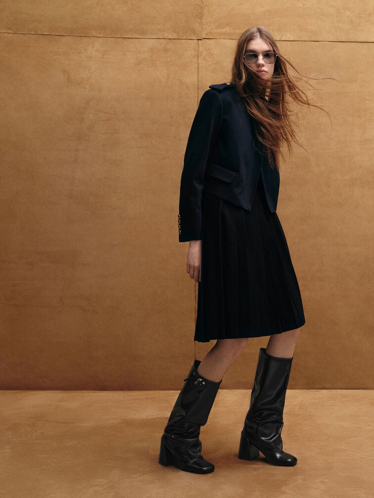 Robbie Side-Buckle Block-Heel Knee-High Boots, Black, hi-res