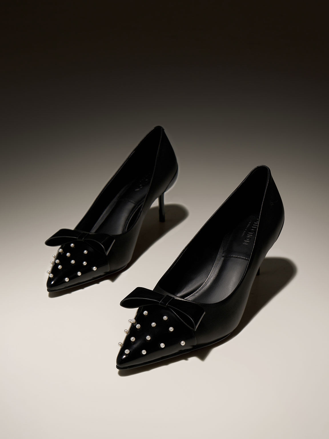 Black leather pointed heels sales