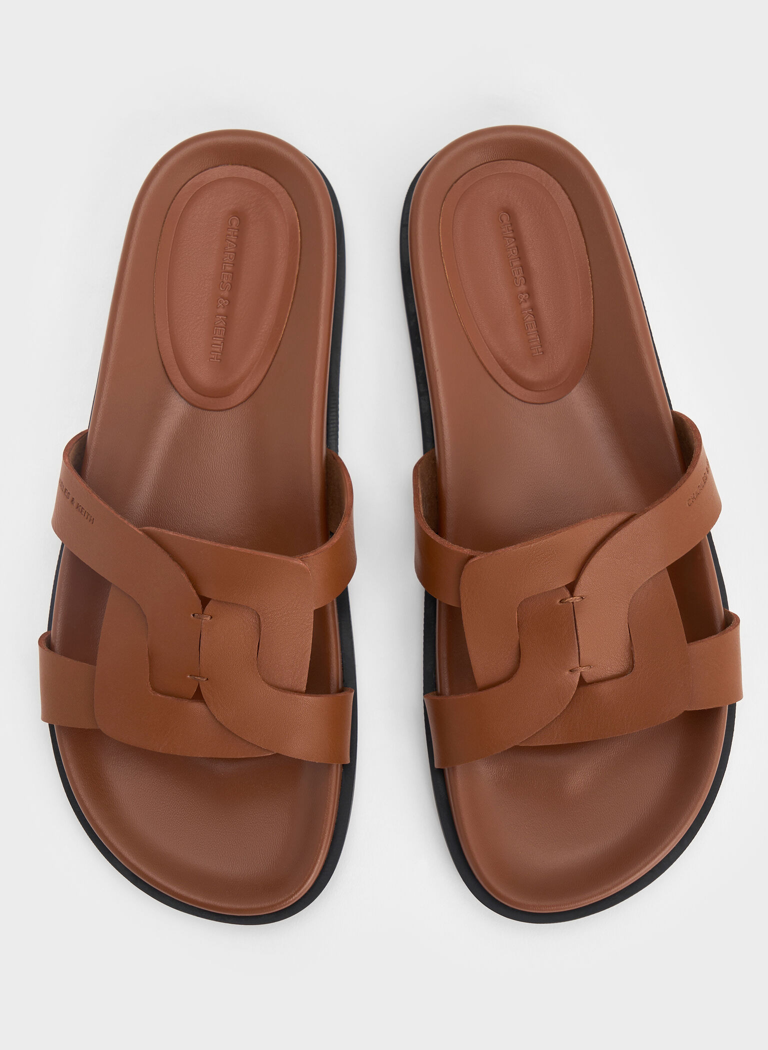 Interwoven Cut-Out Slide Sandals, Brown, hi-res