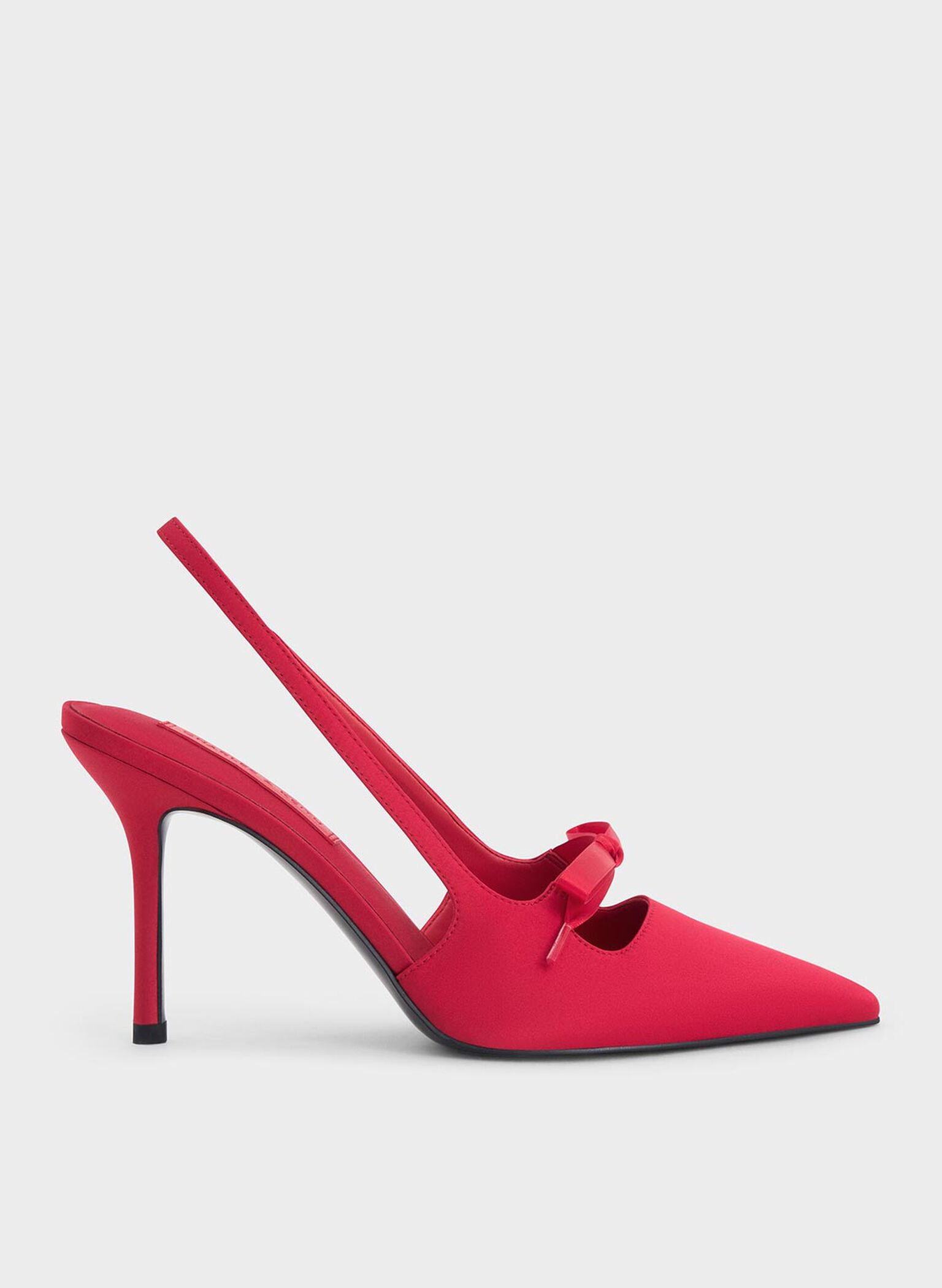 Satin Bow Pointed-Toe Slingback Pumps, Red, hi-res