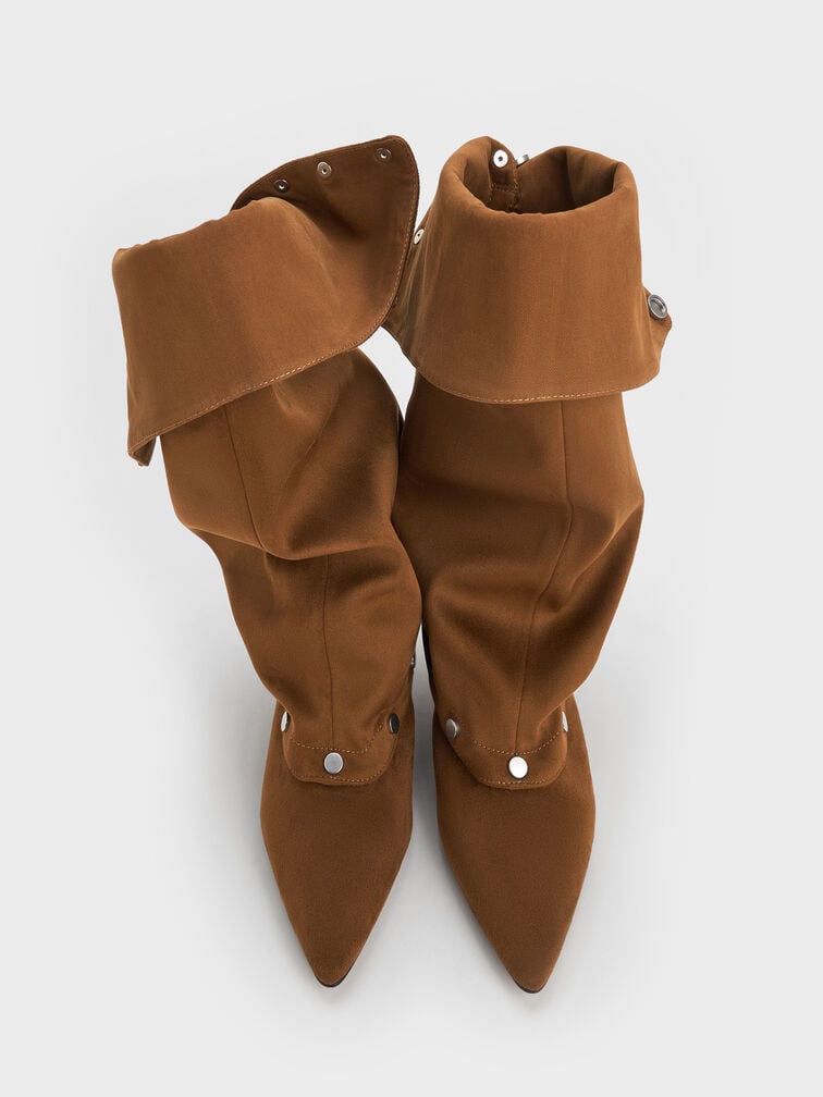 Gael Faux Suede Studded Convertible Kitten-Heel Knee-High Boots, Brown, hi-res