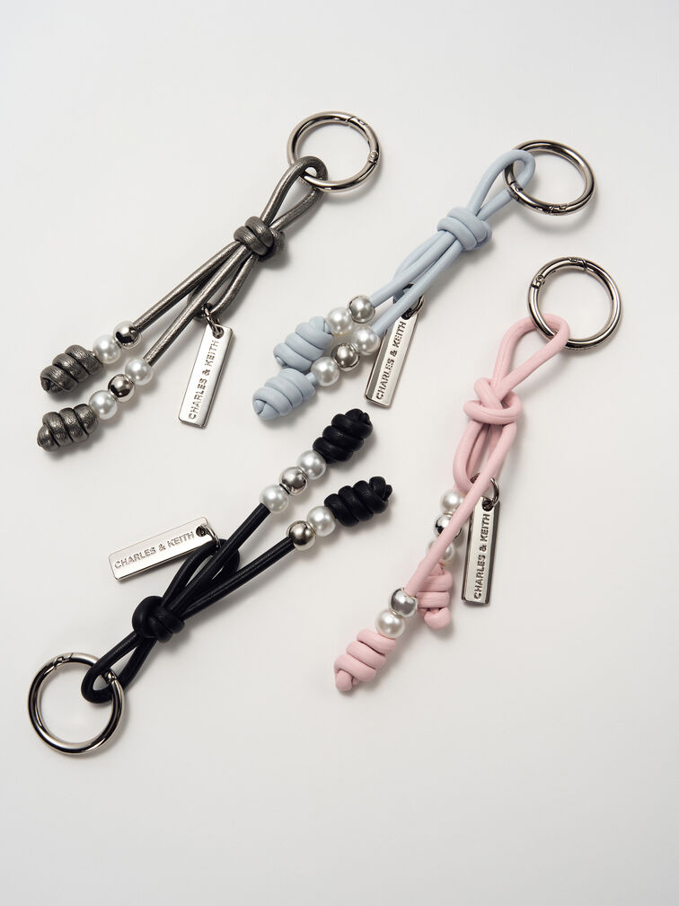 Beaded Cord Knot Charm, Cotton Candy Pink, hi-res