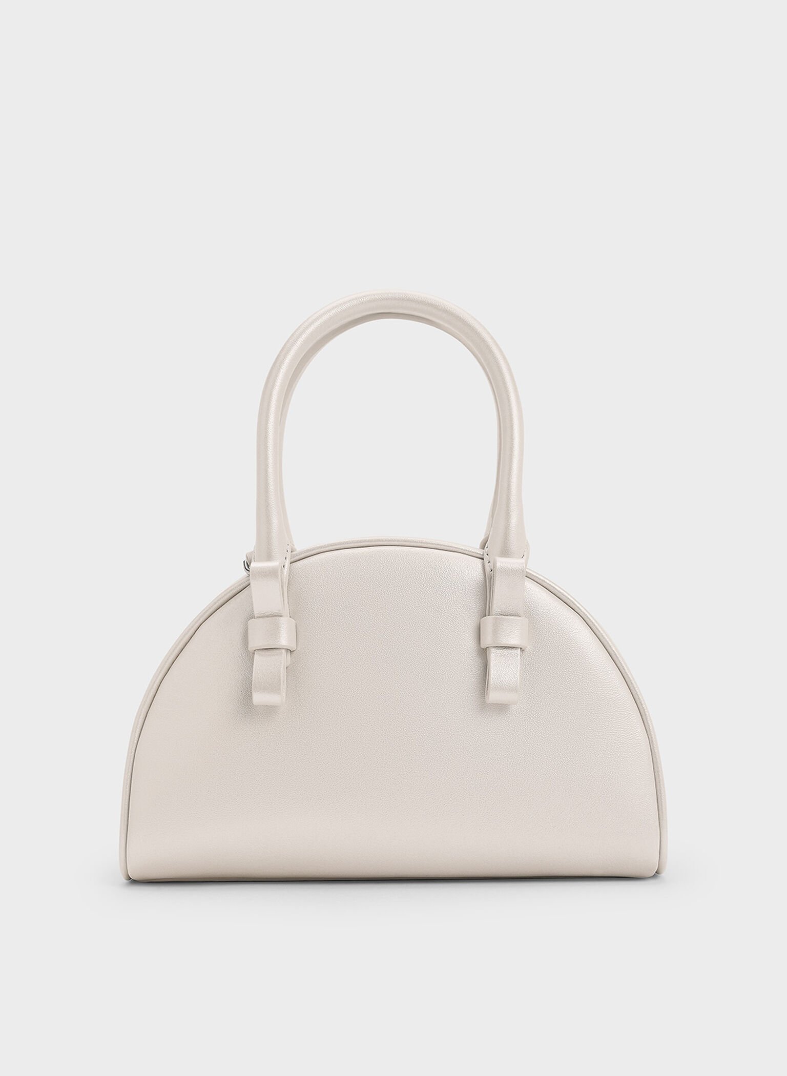 Leather Half-Moon Bowling Bag, White, hi-res