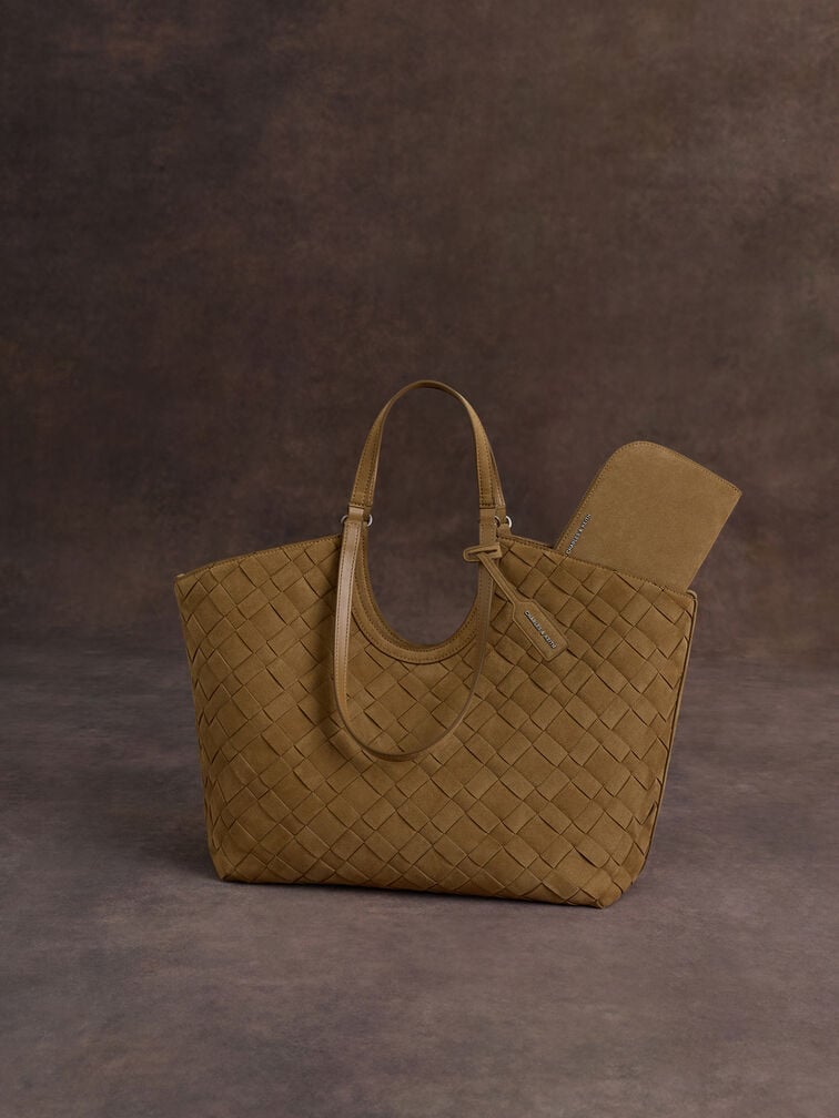 Ivette Recycled Suede Woven Tote Bag, Sahara Sand, hi-res