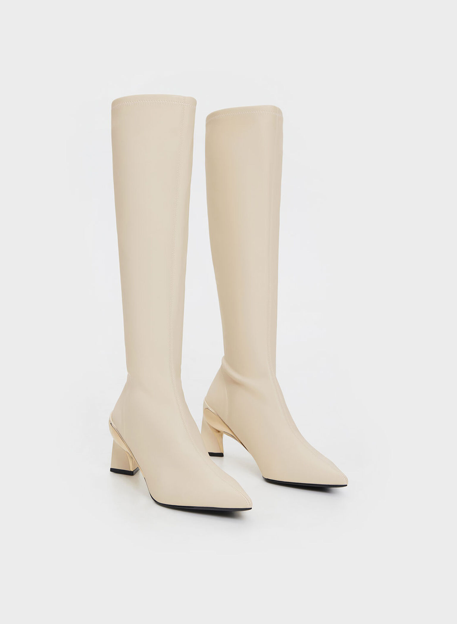 Devon Metallic Blade-Heel Knee-High Boots, Chalk, hi-res