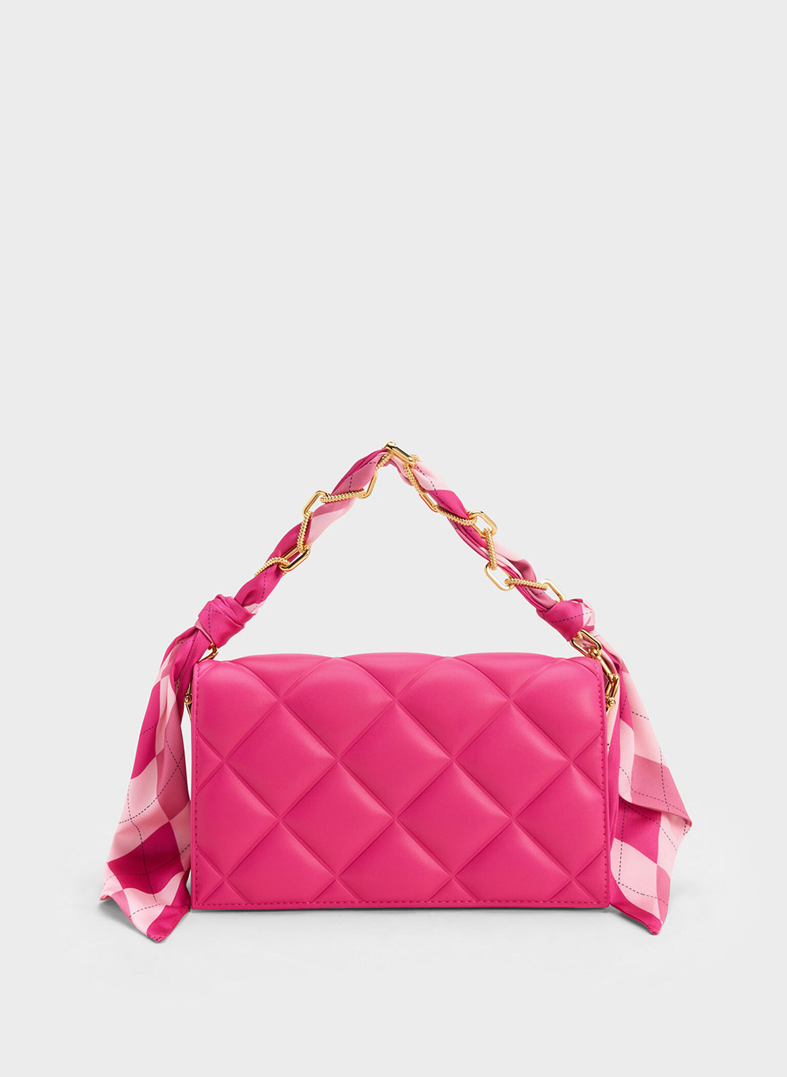 Alcott Scarf Handle Quilted Clutch, Fuchsia, hi-res