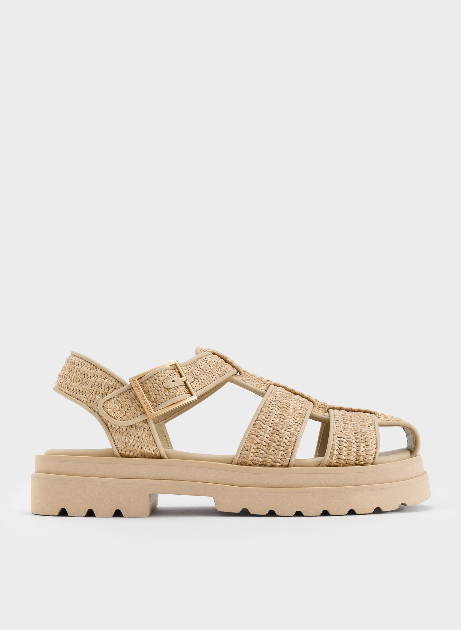 Raffia Caged Sandals, Taupe, hi-res