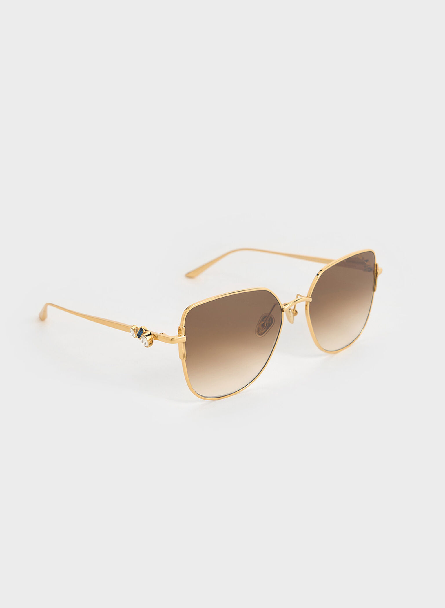 Crystal-Embellished Metal-Rim Butterfly Sunglasses, Gold, hi-res
